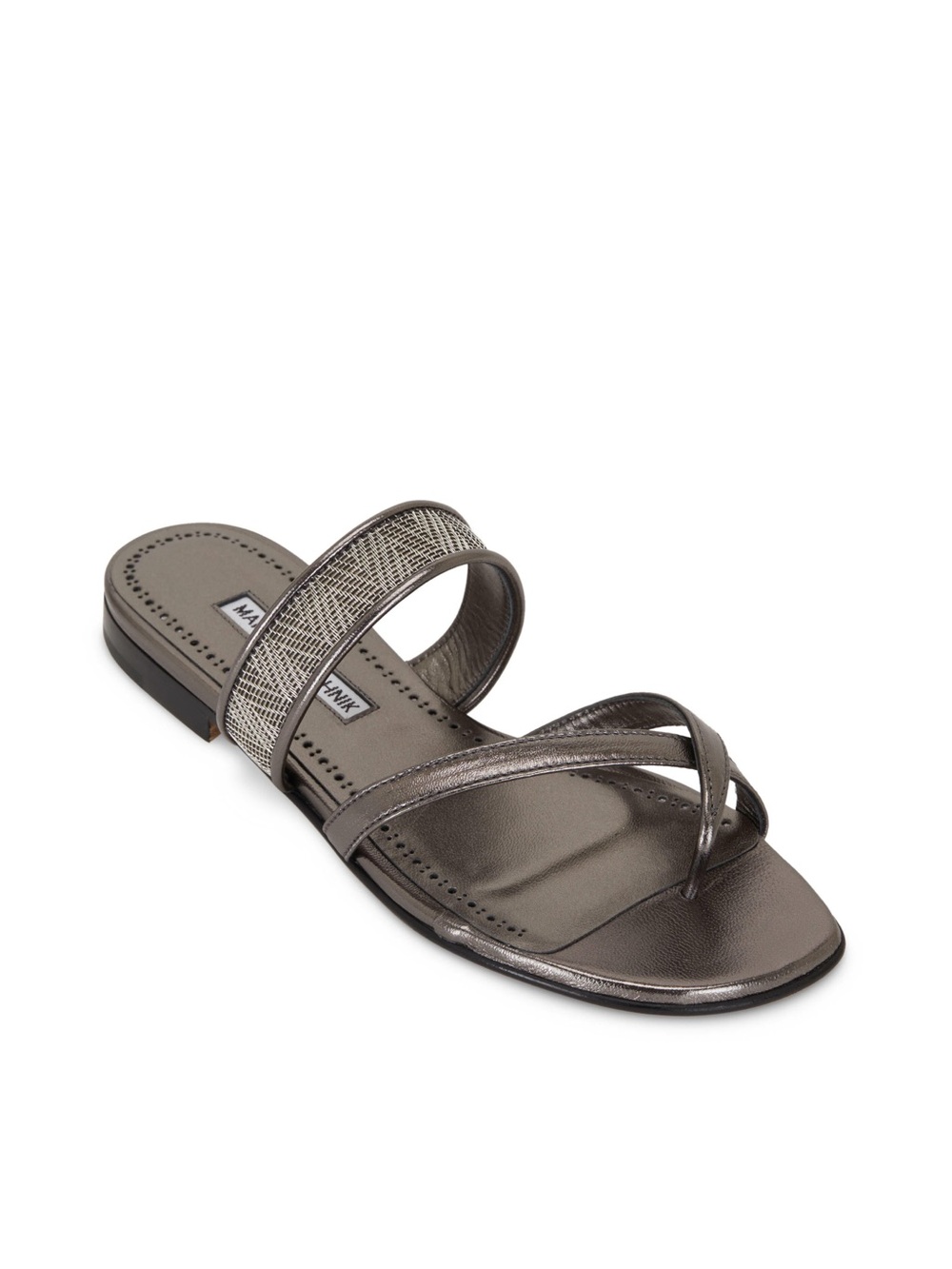 Manolo Blahnik • Solidus Leather Thong Flat Sandal silver Anthracite leather